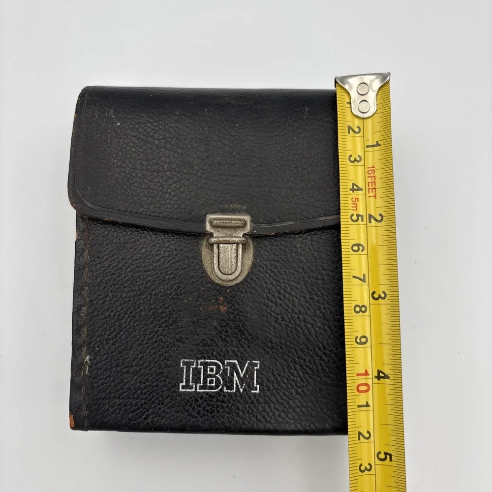 RARE Vintage IBM Tucky Swiss Made Black Leather Hard Case Field Belt Pouch